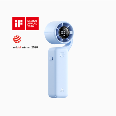 Aecooly AirGimbal Portable Handheld Fan in Blue - iF Design Award 2026 & Red Dot Design Award 2026 Winner, foldable design #color_blue