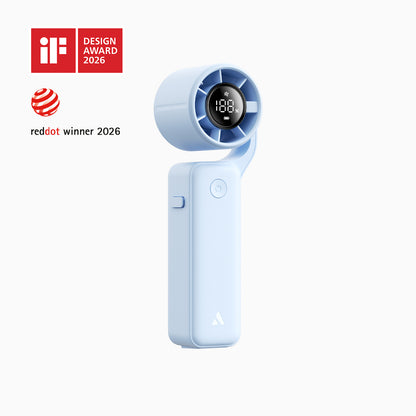 Aecooly AirGimbal Portable Handheld Fan in Blue - iF Design Award 2026 & Red Dot Design Award 2026 Winner, foldable design 